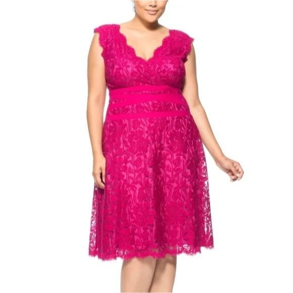 Tadashi Shoji Embroidered Floral Lace Midi Dress Pink Women 12 Party Valentines